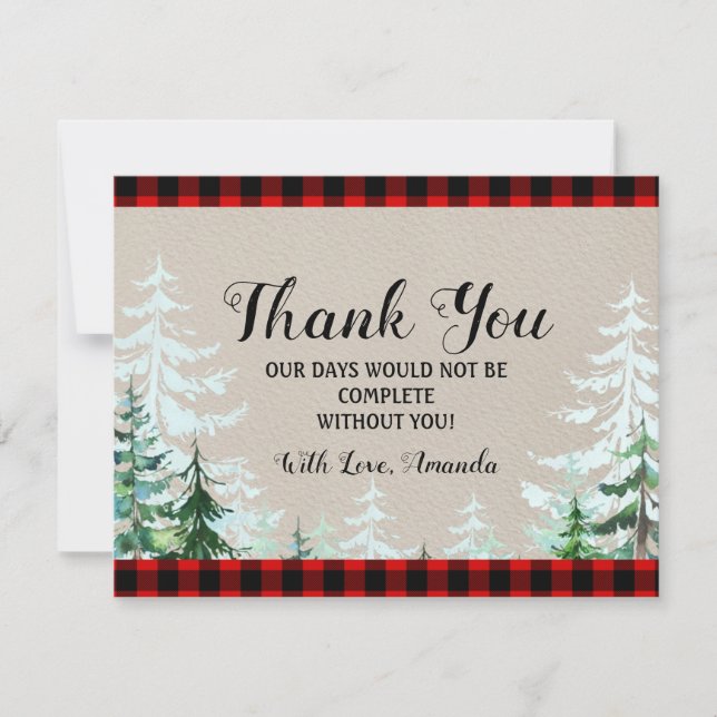 Lumberjack Red Plaid Baby Shower Thank You Card (Front)