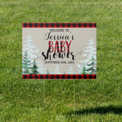 Lumberjack Red Plaid Baby Shower Welcome Sign