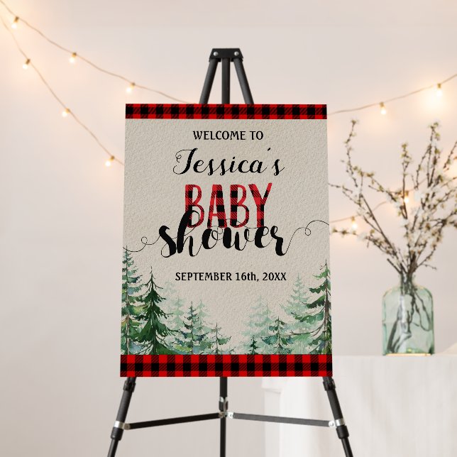 Lumberjack Red Plaid Baby Shower Welcome Sign (In Situ (Stand))