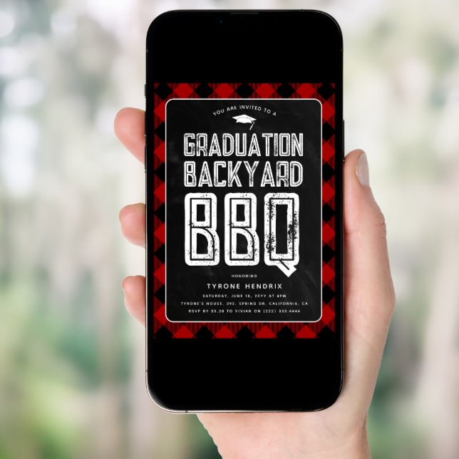 Lumberjack Red Plaid Backyard BBQ Graduation Party Invitation (Front Digital)