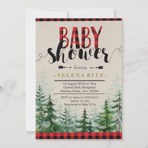 Lumberjack Red Plaid Boy Baby Shower Invitation