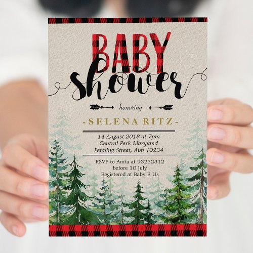 Lumberjack Red Plaid Boy Baby Shower Invitation