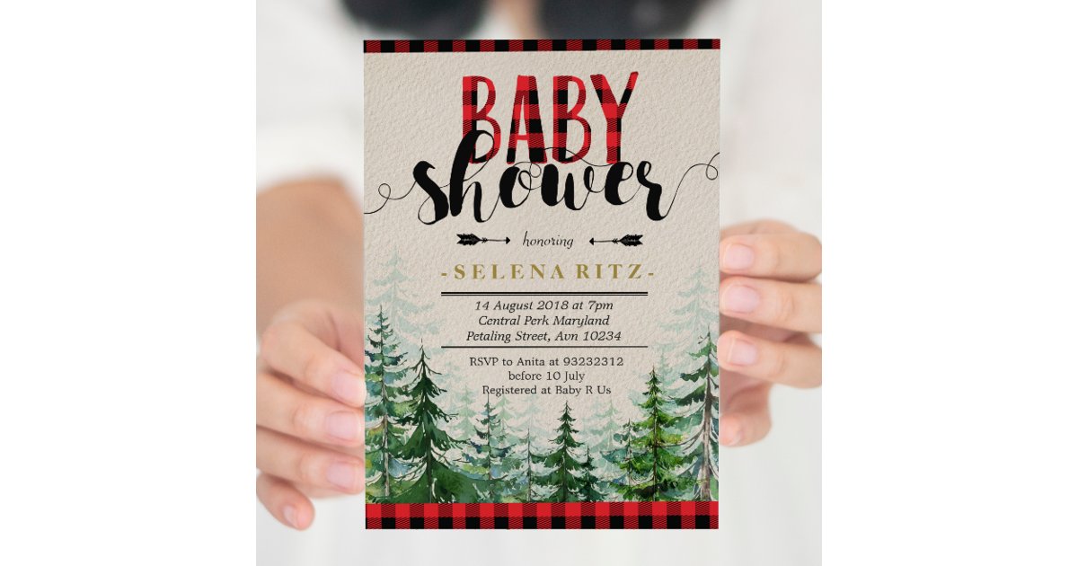 Lumberjack Red Plaid Boy Baby Shower Invitation | Zazzle