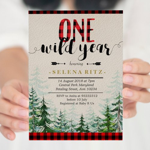 Lumberjack Red Plaid Boy First Birthday Invitation