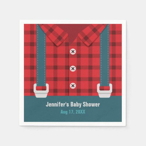 Lumberjack Red Plaid Denim Baby Shower Napkins