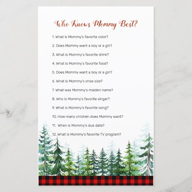 Lumberjack Red Plaid  Who Knows Mommy Best Game (Front)