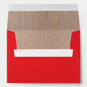lumberjack rustic woodgrain lined red invitation envelope