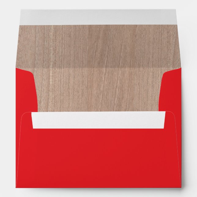 lumberjack rustic woodgrain lined red invitation envelope (Back (Bottom))