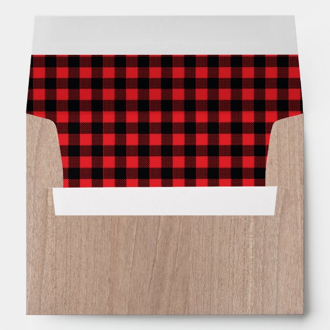 Lumberjack Rustic Woodgrain Red Plaid Lined Envelope (Back (Bottom))