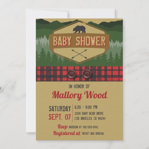 Lumberjack Rustic Woodland Baby Shower Invitation