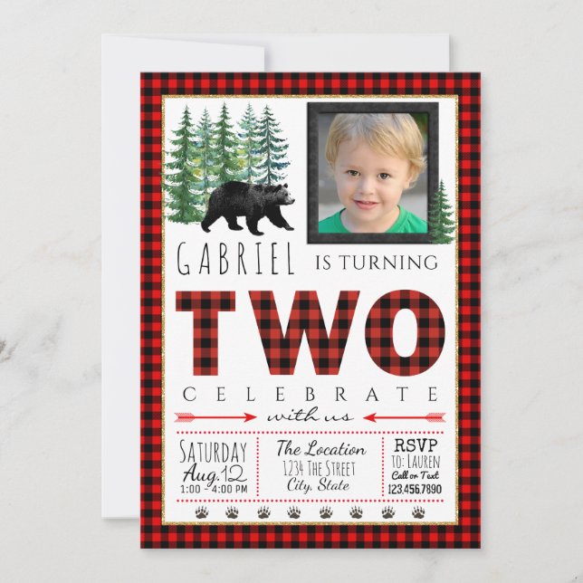 Lumberjack Second Birthday Party Invitations (Front)