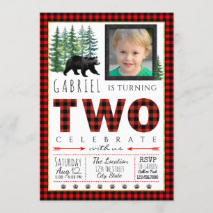 Lumberjack Second Birthday Party Invitations