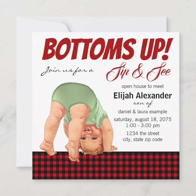 Lumberjack Sip and See Baby Shower Invitations (Front)