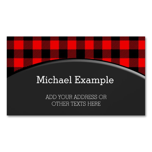 Lumberjack Style - red fabric + your ideas Business Card Magnet (Front)