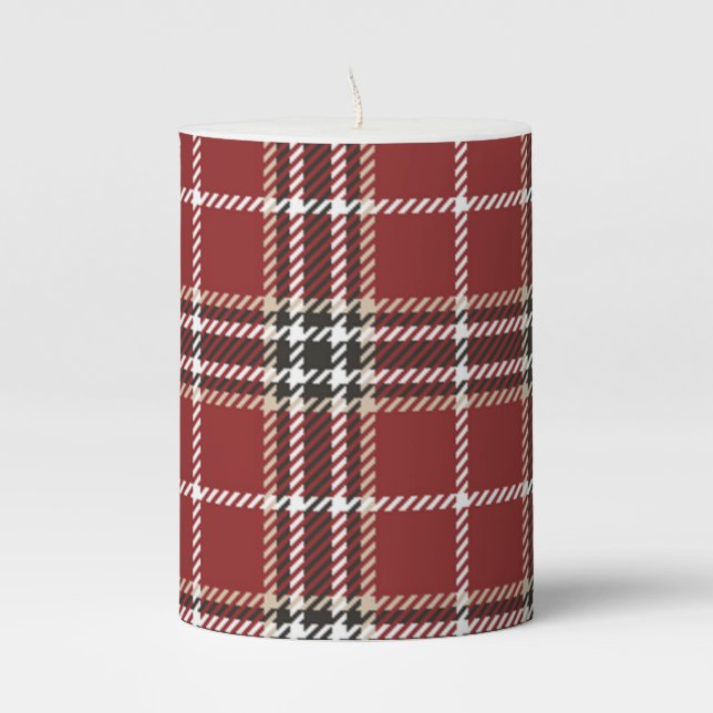 Lumberjack Tartan Plaid Custom Holiday Tree Orname Pillar Candle (Front)