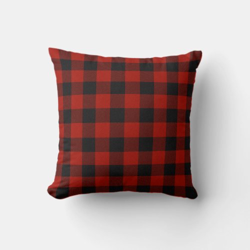 Lumberjack Tartan Red Black Checkered Pattern Throw Pillow