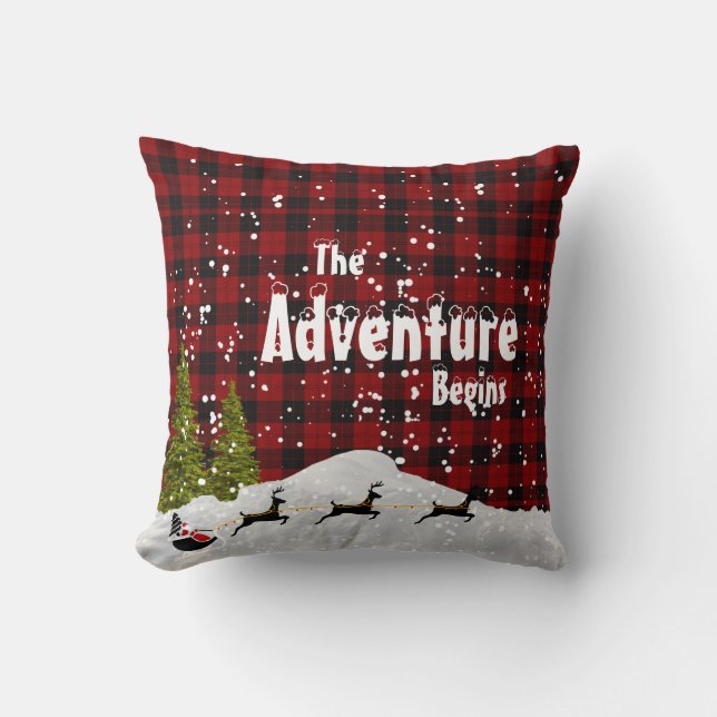 Lumberjack The Adventure Begins Christmas Named Throw Pillow (Front)