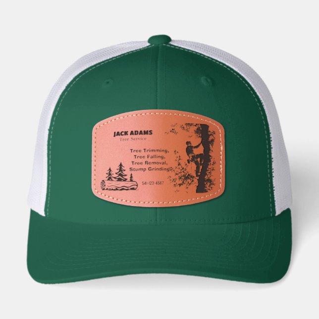 Lumberjack Tree Service Business Card Leather Patch Hat (Front)