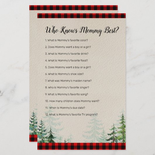 Lumberjack Watercolor Who Knows Mommy Best Game (Front/Back)