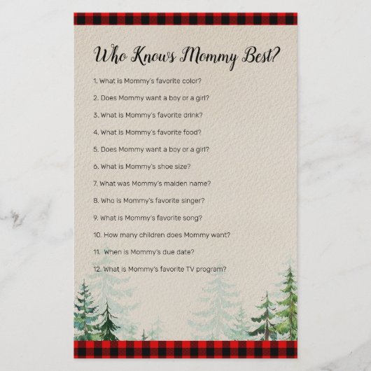 Lumberjack Watercolor Who Knows Mommy Best Game (Front)