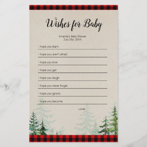 Lumberjack Watercolor Wishes for Baby Game