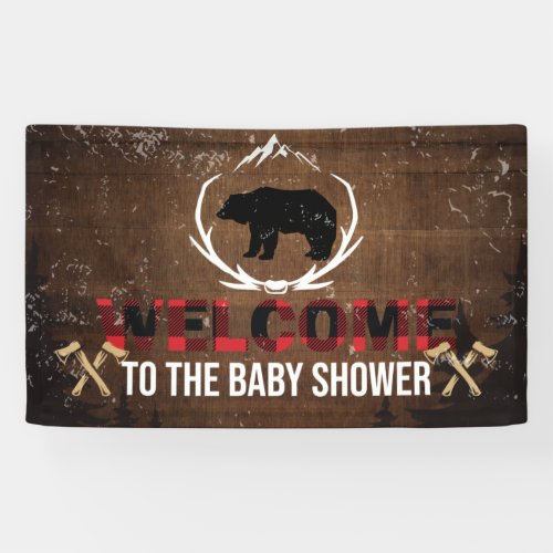 Lumberjack Welcome Baby Shower Wood Plaid Banner