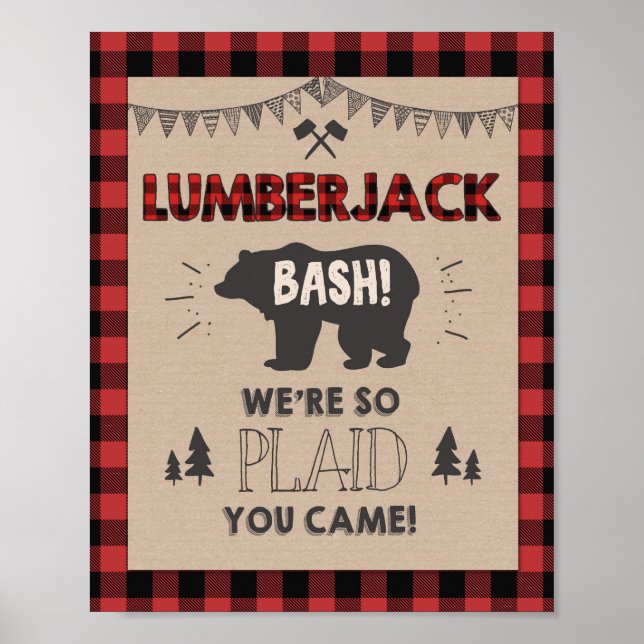 Lumberjack Welcome Sign Table sign Plaid bear (Front)