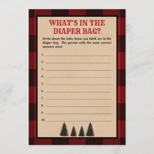 Lumberjack Whats in the Diaper Bag Shower Game Program