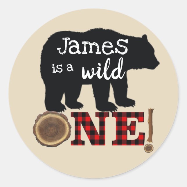 Lumberjack Wild One Bear Plaid Flannel Sticker (Front)