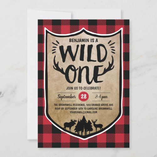 Lumberjack Wild One Boys 1st Birthday Party Invitation