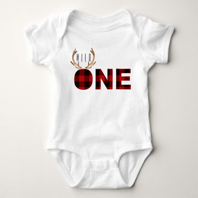 Lumberjack Wild One | First Birthday Baby Bodysuit (Front)