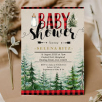 Lumberjack Winter Forest Red Plaid Baby Shower Invitation