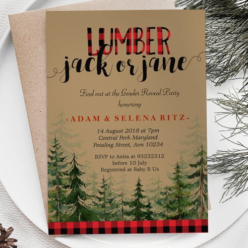 Lumberjack Winter Gender Reveal Party Invitation