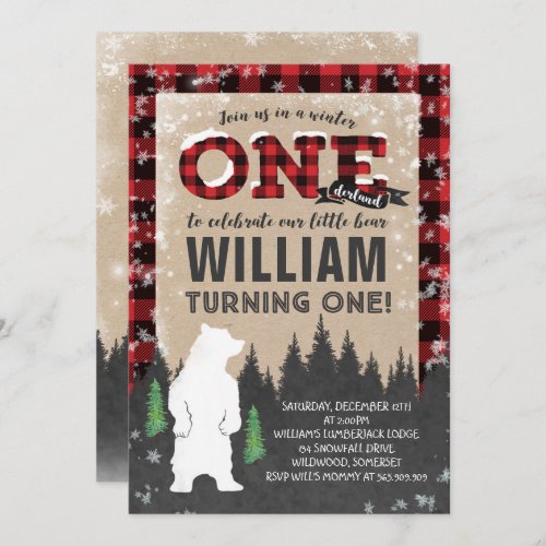 Lumberjack Winter ONEderland Birthday Invitation