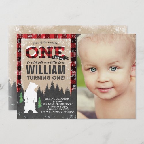 Lumberjack Winter ONEderland Birthday Invitation