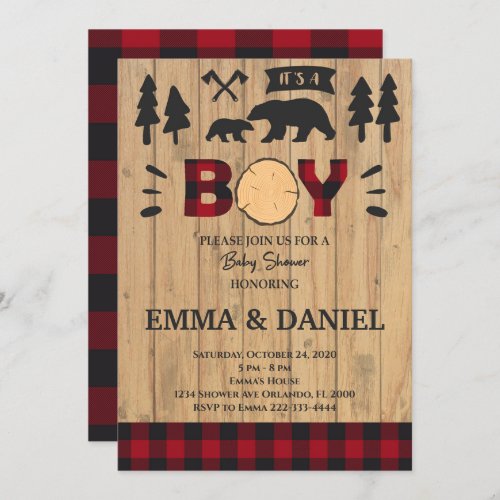 Lumberjack Woodland Baby Shower Boy Invitation