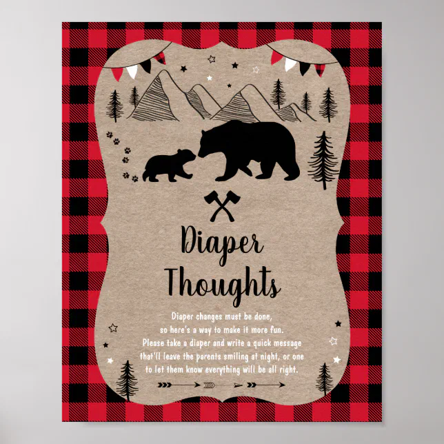 Lumberjack Woodland Bear Diaper Thoughts Poster | Zazzle