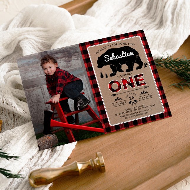 Lumberjack Woodland Bear Wild One 1st Birthday Invitation (Creator Uploaded)