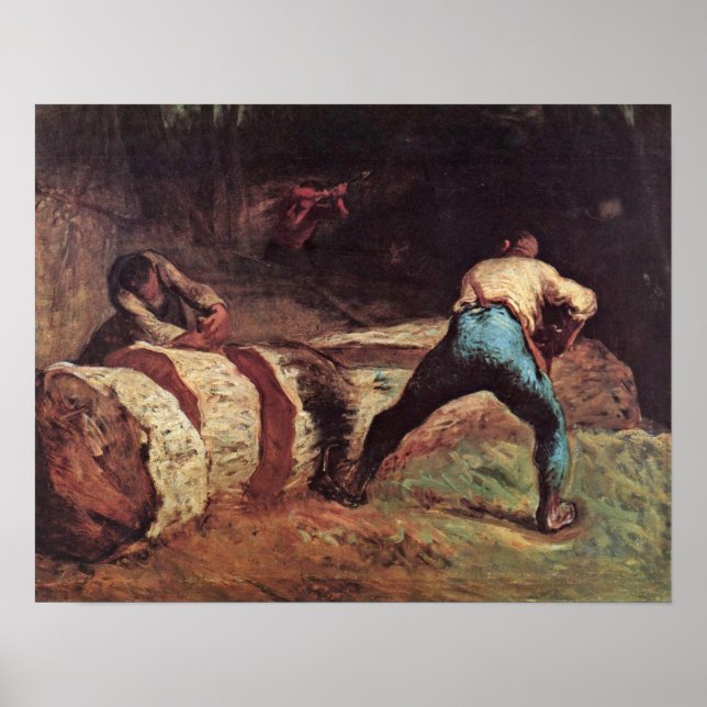 Lumberjacks sawing wood by Jean-Francois Millet Poster (Front)