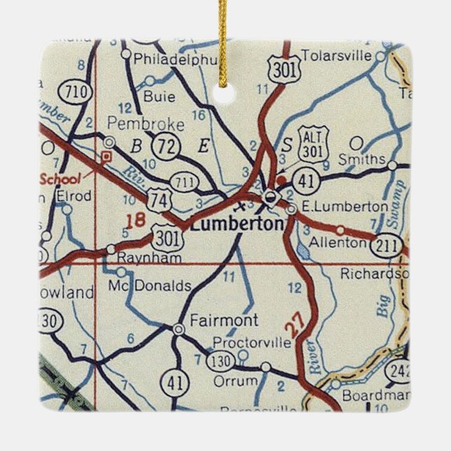 Lumberton NC Vintage Map Ceramic Ornament (Back)