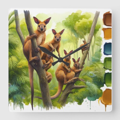 Lumholtz Tree Kangaroos in the Wild REF247 _ Water Square Wall Clock