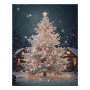 Lumineo White Christmas Tree & Cabins Poster
