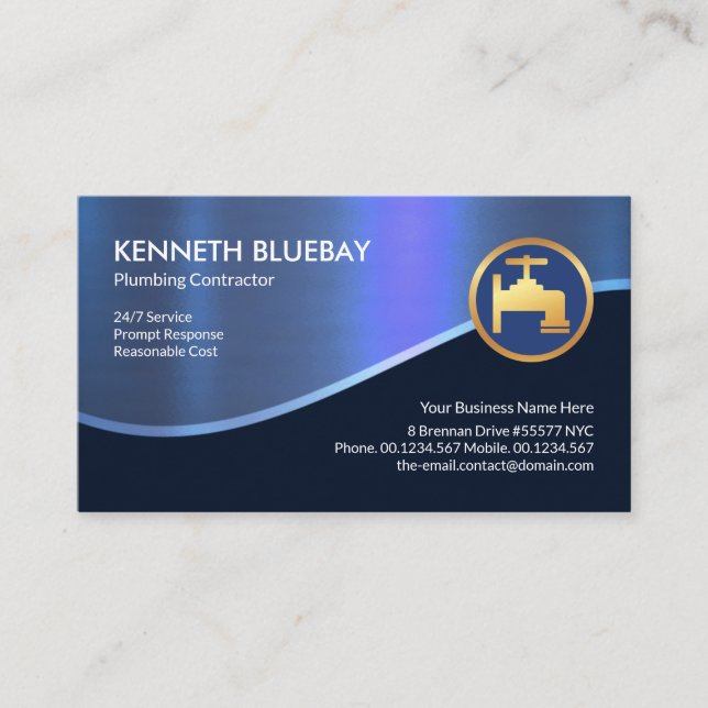 Luminescent Blue Wave Home Plumbing Service Business Card (Front)