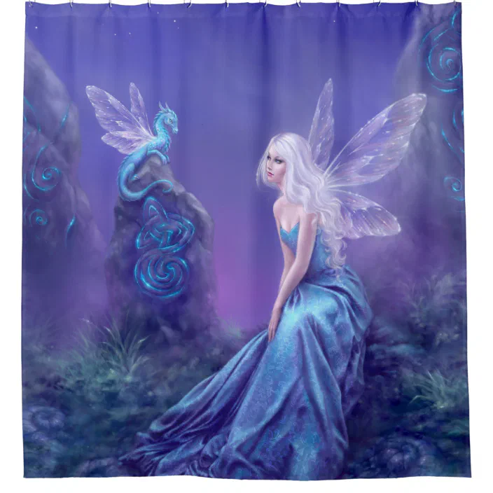 Luminescent Fairy Dragon Art Shower, Fairy Shower Curtain