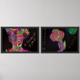 Luminescent Female Silhouette and African Floral Wall Art Sets