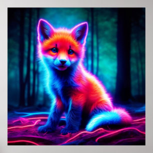 Luminescent fox animal deep dark woodland poster