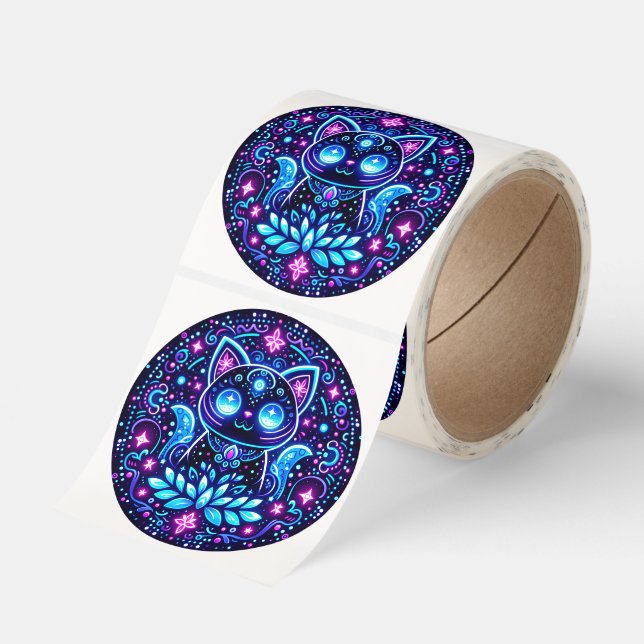 Luminescent Kitty Too Classic Round Sticker (Roll)