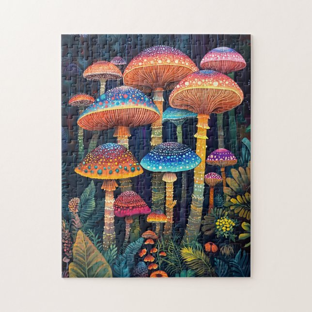 Luminescent Mushrooms Colorful Jungle Jigsaw Puzzle (Vertical)