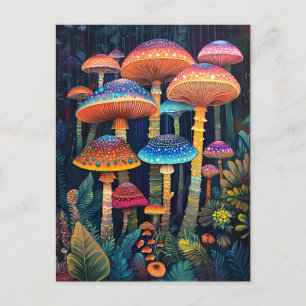 Luminescent Mushrooms Colorful Jungle Postcard