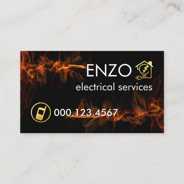 Luminescent Red Lightning Wave Electrician Business Card (Front)